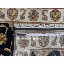 Load image into Gallery viewer, 2&#39;5&quot;x10&#39; Bristol Black, Rajasthan Design All Over Leaf Motifs, Hand Knotted Wool and Silk Thick and Plush, Runner Oriental Rug FWR452340