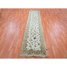 Load image into Gallery viewer, 2&#39;7&quot;x11&#39;10&quot; Heron White, Thick and Plush, Wool and Silk Soft Pile, Hand Knotted, Rajasthan, All Over Design, Oriental, Runner Rug FWR452346