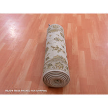 Load image into Gallery viewer, 2&#39;7&quot;x11&#39;10&quot; Heron White, Thick and Plush, Wool and Silk Soft Pile, Hand Knotted, Rajasthan, All Over Design, Oriental, Runner Rug FWR452346