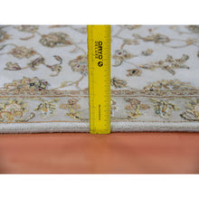Load image into Gallery viewer, 2&#39;7&quot;x11&#39;10&quot; Heron White, Thick and Plush, Wool and Silk Soft Pile, Hand Knotted, Rajasthan, All Over Design, Oriental, Runner Rug FWR452346