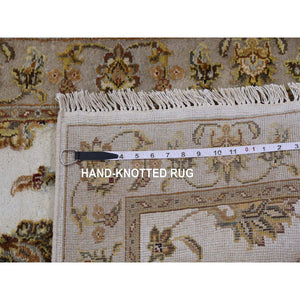 2'7"x11'10" Heron White, Thick and Plush, Wool and Silk Soft Pile, Hand Knotted, Rajasthan, All Over Design, Oriental, Runner Rug FWR452346