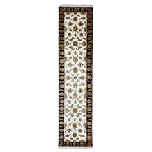Load image into Gallery viewer, 2&#39;5&quot;x10&#39;1&quot; Parchment White, Rajasthan Wool and Silk Leaf Design, Thick and Plush, Hand Knotted Runner Oriental Rug FWR452364