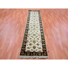 Load image into Gallery viewer, 2&#39;5&quot;x10&#39;1&quot; Parchment White, Rajasthan Wool and Silk Leaf Design, Thick and Plush, Hand Knotted Runner Oriental Rug FWR452364
