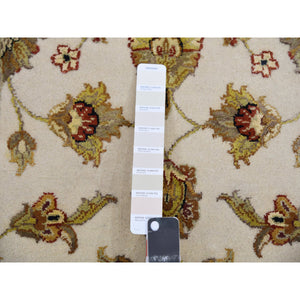 2'5"x10'1" Parchment White, Rajasthan Wool and Silk Leaf Design, Thick and Plush, Hand Knotted Runner Oriental Rug FWR452364