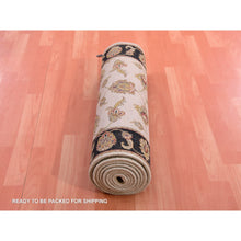 Load image into Gallery viewer, 2&#39;5&quot;x10&#39;1&quot; Parchment White, Rajasthan Wool And Silk Leaf Design, Thick And Plush, Hand Knotted Runner Oriental Rug FWR452364