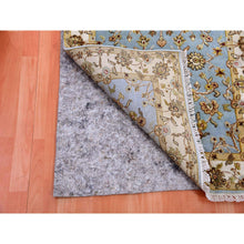 Load image into Gallery viewer, 3&#39;x12&#39;2&quot; Dockside Blue, Hand Knotted Rajasthan Design, All Over Pattern, Wool And Silk, Thick And Plush, Runner Oriental Rug FWR452376