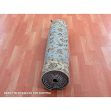 Load image into Gallery viewer, 3&#39;x12&#39;2&quot; Dockside Blue, Hand Knotted Rajasthan Design, All Over Pattern, Wool And Silk, Thick And Plush, Runner Oriental Rug FWR452376