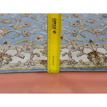 Load image into Gallery viewer, 3&#39;x12&#39;2&quot; Dockside Blue, Hand Knotted Rajasthan Design, All Over Pattern, Wool And Silk, Thick And Plush, Runner Oriental Rug FWR452376