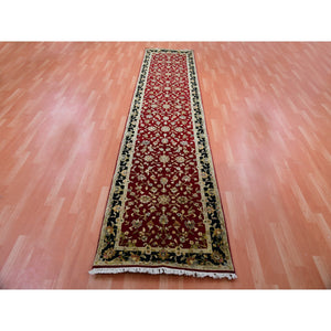 2'10"x12'3" Rookwood Red, Soft Pile Silk And Wool, Hand Knotted All Over Rajasthan Leaf Design, Oriental Thick And Plush Runner Rug FWR452382