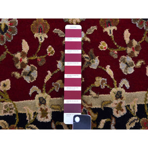 2'10"x12'3" Rookwood Red, Soft Pile Silk And Wool, Hand Knotted All Over Rajasthan Leaf Design, Oriental Thick And Plush Runner Rug FWR452382