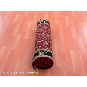2'10"x12'3" Rookwood Red, Soft Pile Silk And Wool, Hand Knotted All Over Rajasthan Leaf Design, Oriental Thick And Plush Runner Rug FWR452382