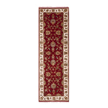 Load image into Gallery viewer, 2&#39;6&quot;x8&#39;2&quot; Syrah Red With Silky White, Rajasthan Hand Knotted All Over Leaf Pattern, Thick and Plush, Oriental Wool and Silk Runner Rug FWR452394