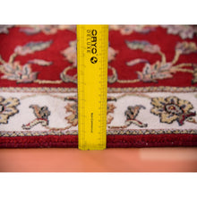Load image into Gallery viewer, 2&#39;6&quot;x8&#39;2&quot; Syrah Red With Silky White, Rajasthan Hand Knotted All Over Leaf Pattern, Thick and Plush, Oriental Wool and Silk Runner Rug FWR452394