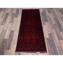 Load image into Gallery viewer, 1&#39;9&quot;x4&#39;9&quot; Ruby Red, Afghan Khamyab With Geometric Medallions Design, Hand Knotted, Soft And Velvety Wool, Vegetable Dyes, Short And Narrow Runner, Oriental Rug FWR4518
