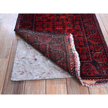 Load image into Gallery viewer, 1&#39;9&quot;x4&#39;9&quot; Ruby Red, Afghan Khamyab With Geometric Medallions Design, Hand Knotted, Soft And Velvety Wool, Vegetable Dyes, Short And Narrow Runner, Oriental Rug FWR4518