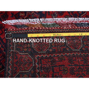 1'9"x4'9" Ruby Red, Afghan Khamyab With Geometric Medallions Design, Hand Knotted, Soft And Velvety Wool, Vegetable Dyes, Short And Narrow Runner, Oriental Rug FWR4518
