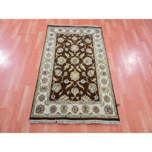 Load image into Gallery viewer, 3&#39;x5&#39;1&quot; Breen Brown, Hand Knotted Wool and Silk, Rajasthan With All Over Leaf Design, Thick and Plush, Oriental Rug FWR452400