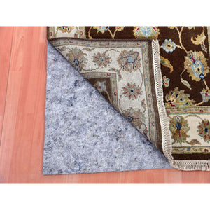 3'x5'1" Breen Brown, Hand Knotted Wool and Silk, Rajasthan With All Over Leaf Design, Thick and Plush, Oriental Rug FWR452400