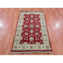 Load image into Gallery viewer, 3&#39;1&quot;x5&#39; Dutch Tulip Red, Ivory Border, All Over Motifs, Rajasthan Design, Hand Knotted Thick And Plush, Vibrant Wool And Silk, Oriental Rug FWR452406