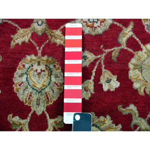 3'1"x5' Dutch Tulip Red, Ivory Border, All Over Motifs, Rajasthan Design, Hand Knotted Thick and Plush, Vibrant Wool and Silk, Oriental Rug FWR452406