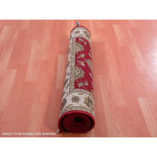 Load image into Gallery viewer, 3&#39;1&quot;x5&#39; Dutch Tulip Red, Ivory Border, All Over Motifs, Rajasthan Design, Hand Knotted Thick and Plush, Vibrant Wool and Silk, Oriental Rug FWR452406