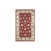 Load image into Gallery viewer, 3&#39;1&quot;x5&#39;3&quot; Raspberry Truffle Red, Wool and Silk, Hand Knotted Rajasthan All Over Leaf Design, Thick and Plush, Oriental Rug FWR452412