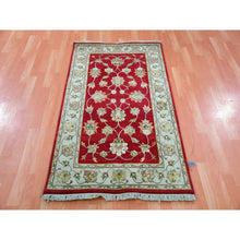 Load image into Gallery viewer, 3&#39;1&quot;x5&#39;3&quot; Raspberry Truffle Red, Wool and Silk, Hand Knotted Rajasthan All Over Leaf Design, Thick and Plush, Oriental Rug FWR452412