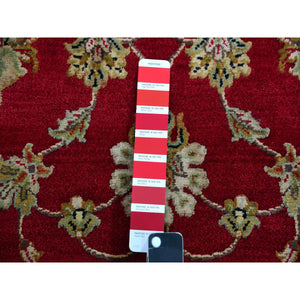 3'1"x5'3" Raspberry Truffle Red, Wool and Silk, Hand Knotted Rajasthan All Over Leaf Design, Thick and Plush, Oriental Rug FWR452412