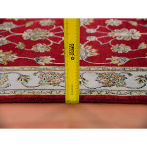 3'1"x5'3" Raspberry Truffle Red, Wool and Silk, Hand Knotted Rajasthan All Over Leaf Design, Thick and Plush, Oriental Rug FWR452412