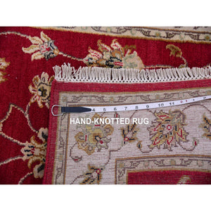 3'1"x5'3" Raspberry Truffle Red, Wool and Silk, Hand Knotted Rajasthan All Over Leaf Design, Thick and Plush, Oriental Rug FWR452412