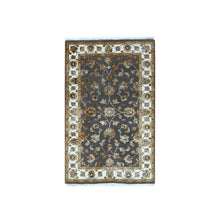 Load image into Gallery viewer, 3&#39;x5&#39;2&quot; Magnet Gray, Hand Knotted Wool and Silk, Rajasthan With Thick and Plush All Over Leaf Design, Oriental Rug FWR452418