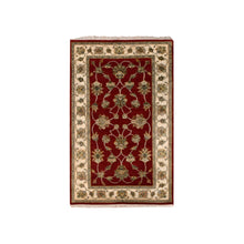 Load image into Gallery viewer, 3&#39;x5&#39;2&quot; Rapture Red, Acadia White Border, Hand Knotted Wool and Silk, Thick and Plush, Rajasthan Design With All Over Leaf Pattern, Oriental Rug FWR452424