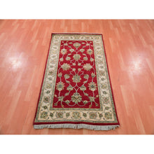Load image into Gallery viewer, 3&#39;x5&#39;2&quot; Rapture Red, Acadia White Border, Hand Knotted Wool and Silk, Thick and Plush, Rajasthan Design With All Over Leaf Pattern, Oriental Rug FWR452424