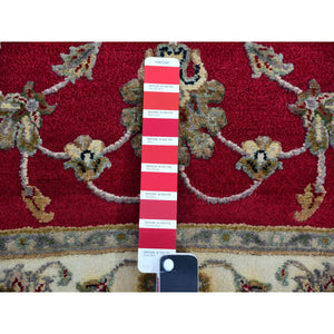 3'x5'2" Rapture Red, Acadia White Border, Hand Knotted Wool and Silk, Thick and Plush, Rajasthan Design With All Over Leaf Pattern, Oriental Rug FWR452424