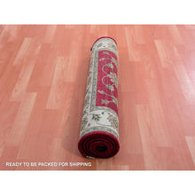 Load image into Gallery viewer, 3&#39;x5&#39;2&quot; Rapture Red, Acadia White Border, Hand Knotted Wool and Silk, Thick and Plush, Rajasthan Design With All Over Leaf Pattern, Oriental Rug FWR452424
