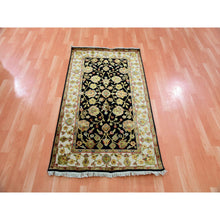 Load image into Gallery viewer, 3&#39;x5&#39;2&quot; Slate Black and Dove White, Thick and Plush Soft Pile, Hand Knotted Wool and Silk, Rajasthan Design With All Over Leaf Motifs, Oriental Rug FWR452448