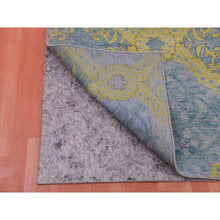 Load image into Gallery viewer, 9&#39;x12&#39;2&quot; Grotto Blue With Avocado Green, Trellis Neo Classic European Design With Flower Bouquet And Rosettes,100% Wool, Hand Knotted Oriental Rug FWR452460