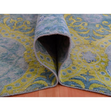 Load image into Gallery viewer, 9&#39;x12&#39;2&quot; Grotto Blue With Avocado Green, Trellis Neo Classic European Design With Flower Bouquet And Rosettes,100% Wool, Hand Knotted Oriental Rug FWR452460