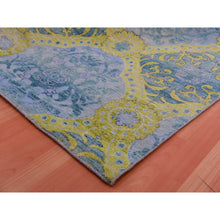 Load image into Gallery viewer, 9&#39;x12&#39;2&quot; Grotto Blue With Avocado Green, Trellis Neo Classic European Design With Flower Bouquet And Rosettes,100% Wool, Hand Knotted Oriental Rug FWR452460