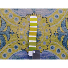 Load image into Gallery viewer, 9&#39;x12&#39;2&quot; Grotto Blue With Avocado Green, Trellis Neo Classic European Design With Flower Bouquet And Rosettes,100% Wool, Hand Knotted Oriental Rug FWR452460