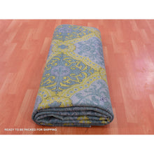 Load image into Gallery viewer, 9&#39;x12&#39;2&quot; Grotto Blue With Avocado Green, Trellis Neo Classic European Design With Flower Bouquet And Rosettes,100% Wool, Hand Knotted Oriental Rug FWR452460