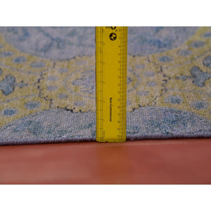9'x12'2" Grotto Blue With Avocado Green, Trellis Neo Classic European Design With Flower Bouquet And Rosettes,100% Wool, Hand Knotted Oriental Rug FWR452460