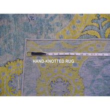 Load image into Gallery viewer, 9&#39;x12&#39;2&quot; Grotto Blue With Avocado Green, Trellis Neo Classic European Design With Flower Bouquet And Rosettes,100% Wool, Hand Knotted Oriental Rug FWR452460
