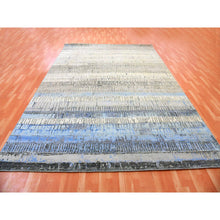Load image into Gallery viewer, 9&#39;x12&#39;4&quot; Foggy Dew Gray With Rudy Blue, Contemporary Intricate Brick Design, 100% Wool, Hand Knotted Oriental Rug FWR452472