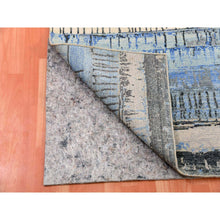 Load image into Gallery viewer, 9&#39;x12&#39;4&quot; Foggy Dew Gray With Rudy Blue, Contemporary Intricate Brick Design, 100% Wool, Hand Knotted Oriental Rug FWR452472