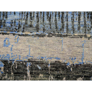 9'x12'4" Foggy Dew Gray With Rudy Blue, Contemporary Intricate Brick Design, 100% Wool, Hand Knotted Oriental Rug FWR452472