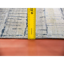 Load image into Gallery viewer, 9&#39;x12&#39;4&quot; Foggy Dew Gray With Rudy Blue, Contemporary Intricate Brick Design, 100% Wool, Hand Knotted Oriental Rug FWR452472