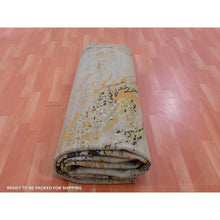 Load image into Gallery viewer, 9&#39;x12&#39;2&quot; Parchment Beige With Honey Gold, Antique Chinese Inspired, Dragon Design, 100% Wool, Hand Knotted, Oriental Rug FWR452484