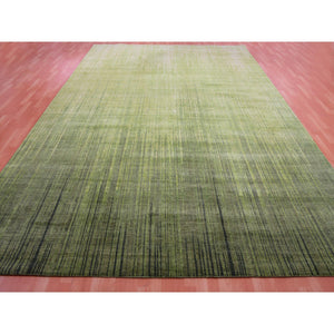 10'x14'4" Herbal Green, Hand Knotted  Vertical Ombre Design, Soft And Vibrant Wool, Oriental Rug FWR452508