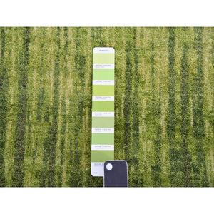 10'x14'4" Herbal Green, Hand Knotted  Vertical Ombre Design, Soft And Vibrant Wool, Oriental Rug FWR452508